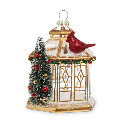 3.75" Gold Pagoda w/ Cardinal Ornament