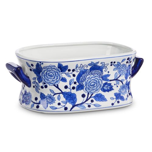 14.5" Blue and White Floral Bowl