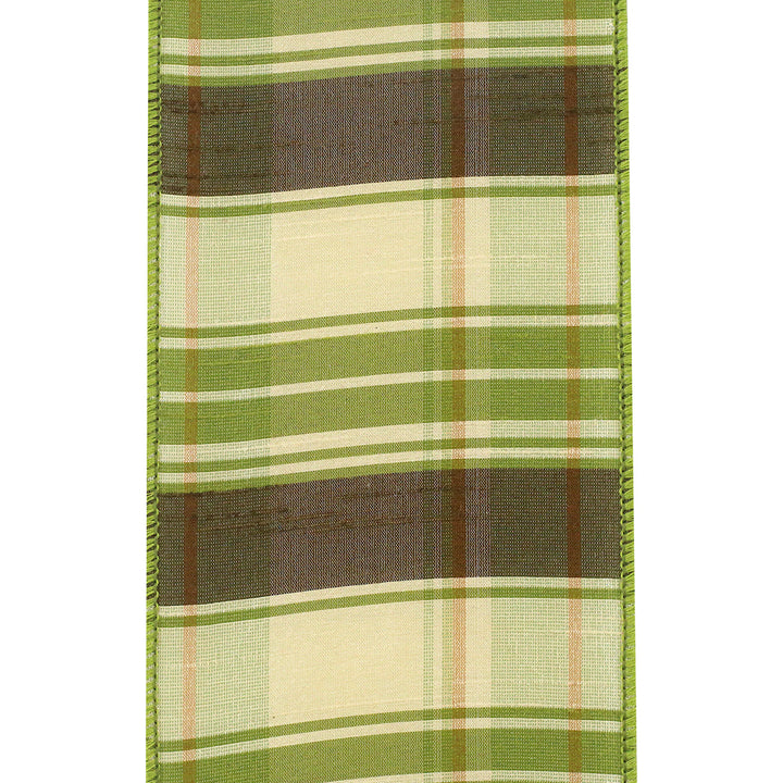 Plaid Dupioni Green Wired Edge Ribbon