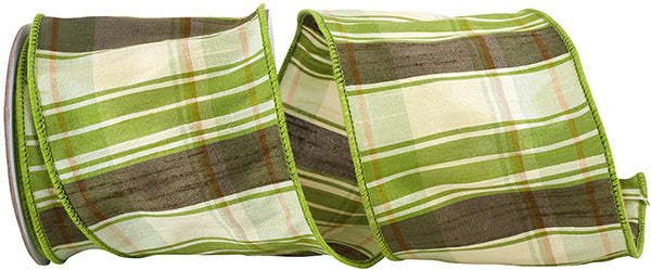 Plaid Dupioni Green Wired Edge Ribbon