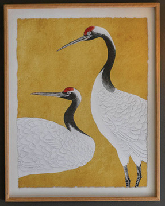 Framed Black, White and Red Herons Prints Under Glass