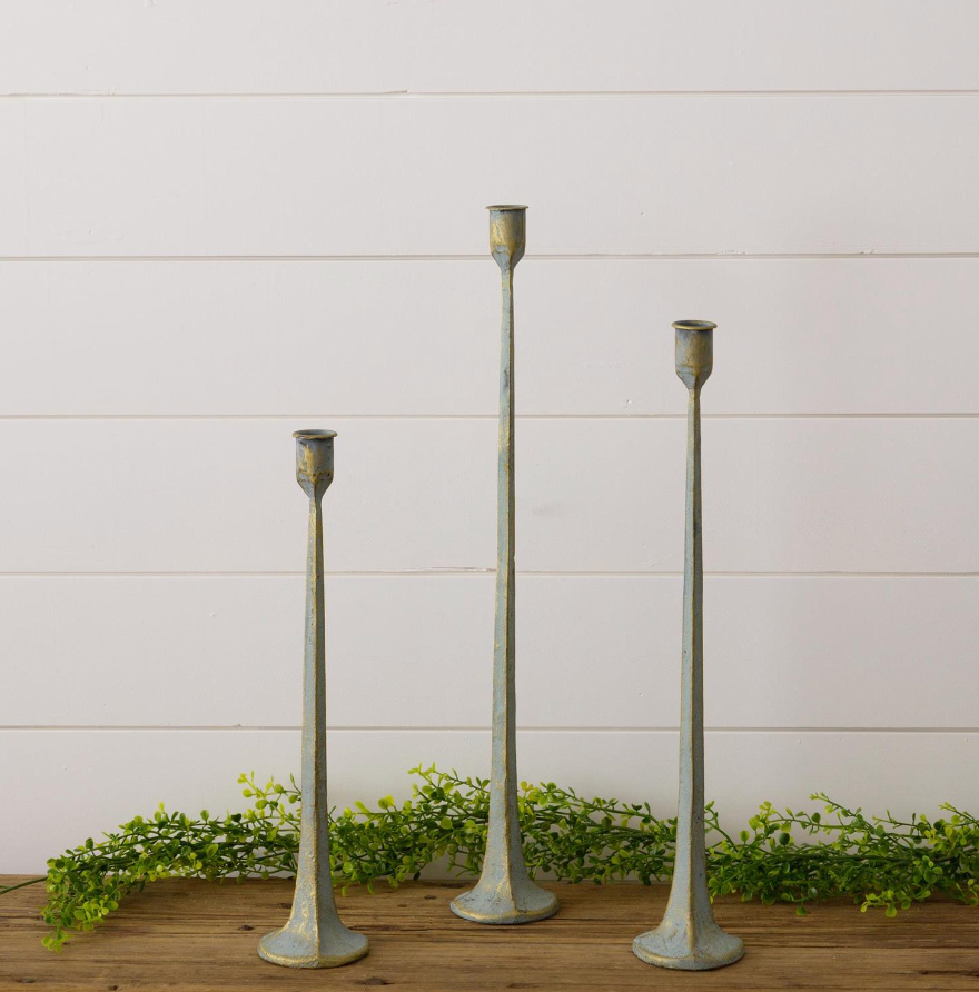 Hand Forged Metal Candle Holders, Verde Green Patina