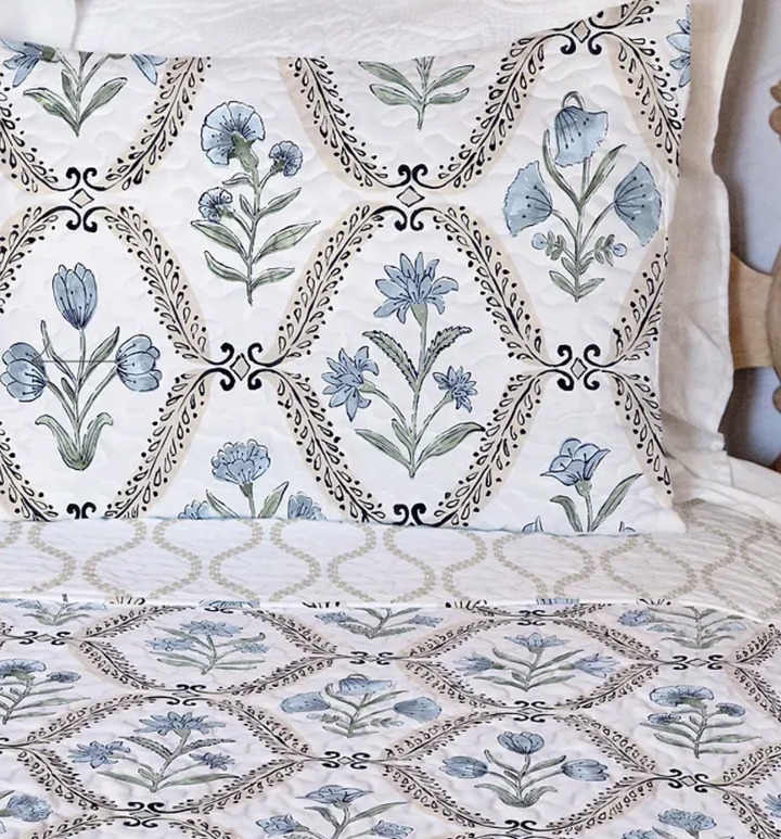 Charlotte White/Blue King Quilt And Shams