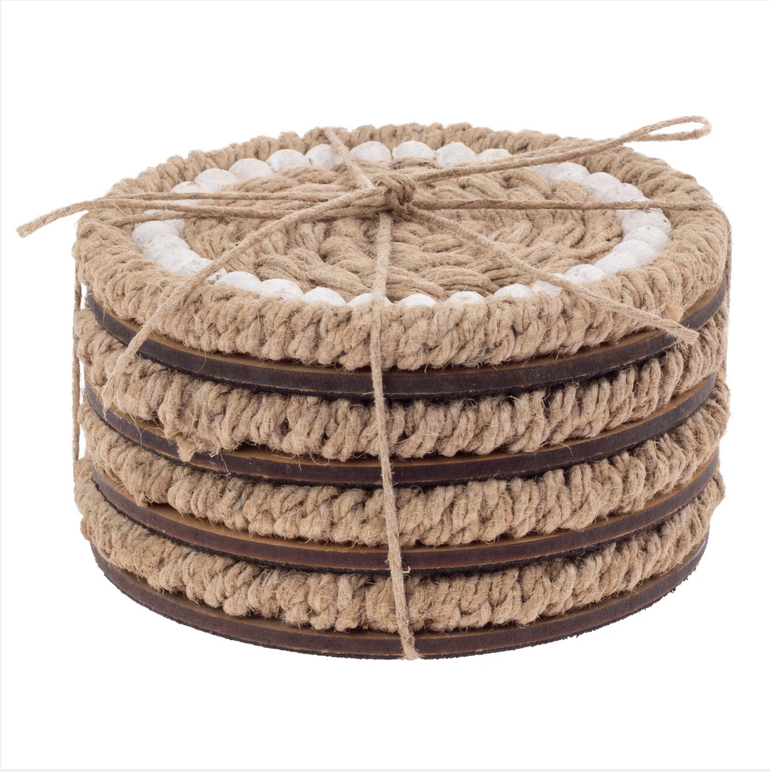 Natural Jute & White Beaded Coaster (Set of 4)