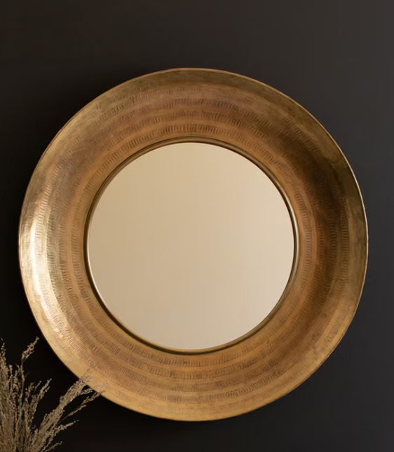 Round Hand Hammered Antique Brass Frame w/ Mirror
