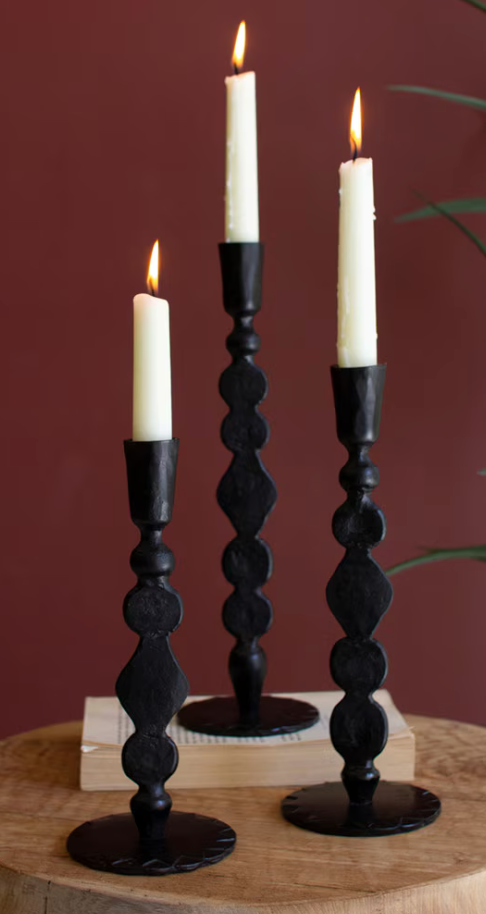 Waxed Balck Forged Iron Taper Candle Holders