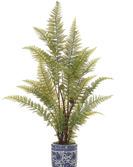 33" Green Leather Fern in Ceramic Vase
