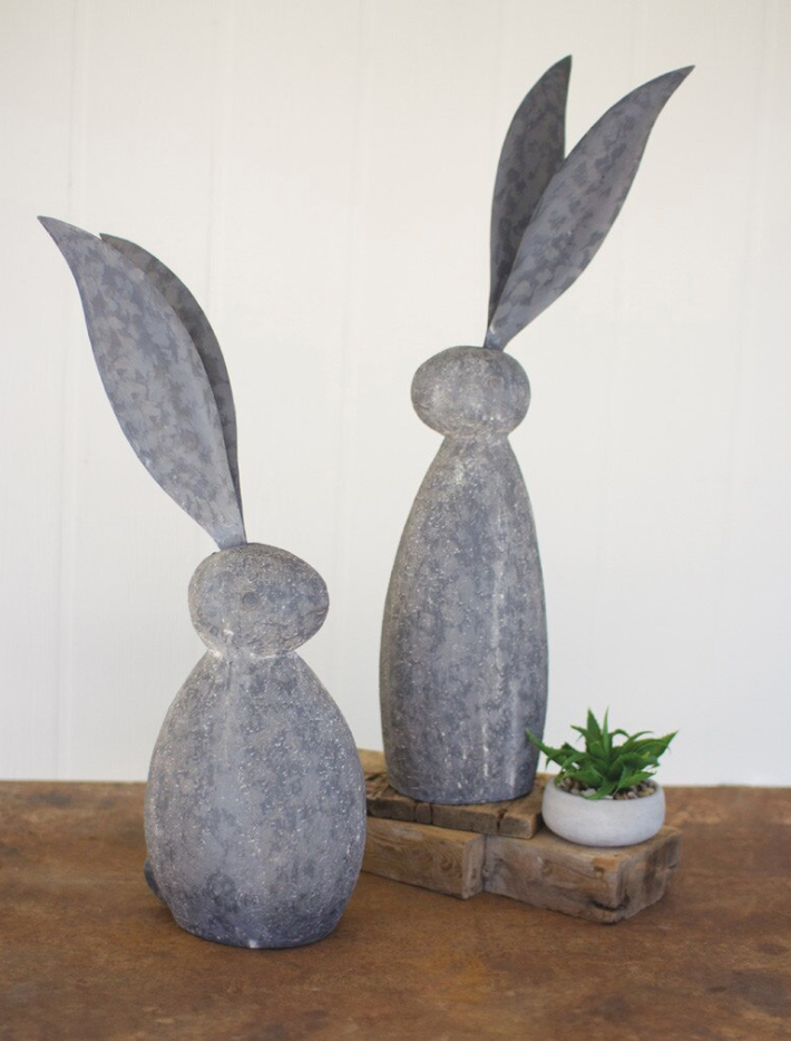 Stone Rabbit with Tall Metal Ears