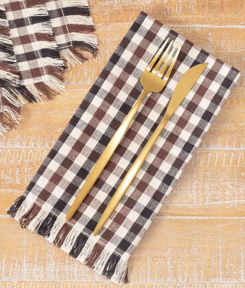 Set of 4 Brown Plaid Napkin