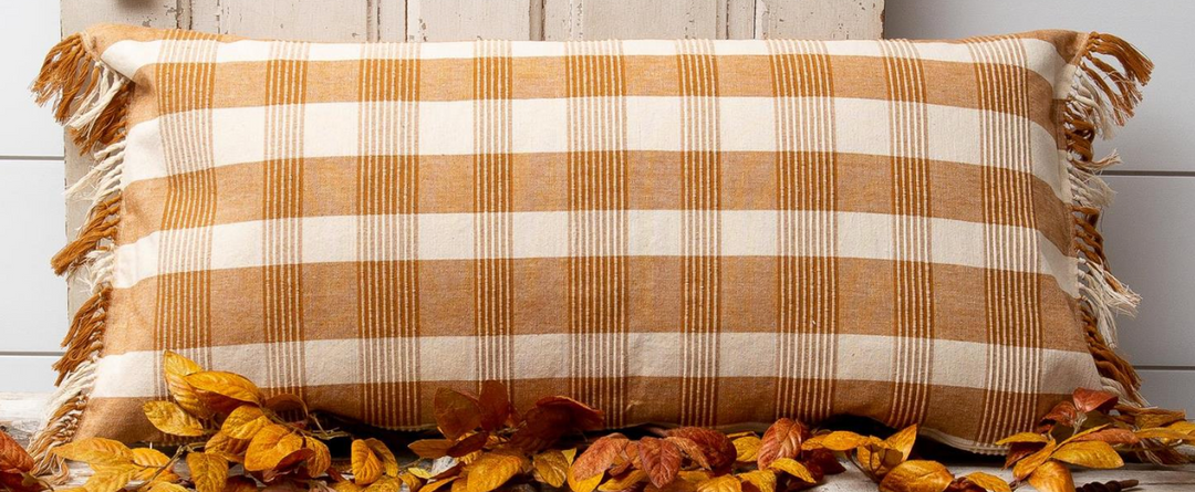 Woven Ochre Plaid Lumbar Pillow