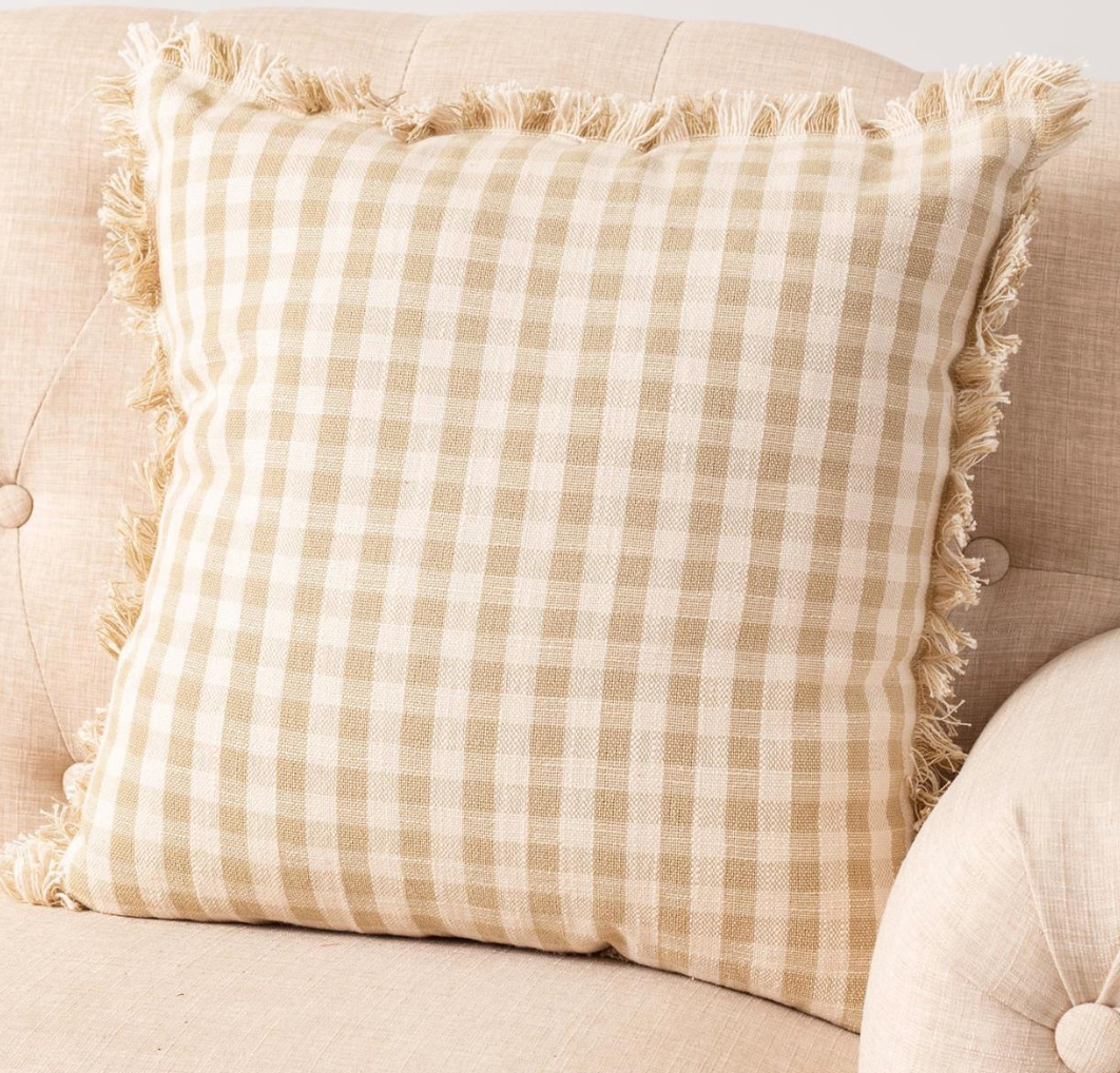 Tan and Cream Check Pillow