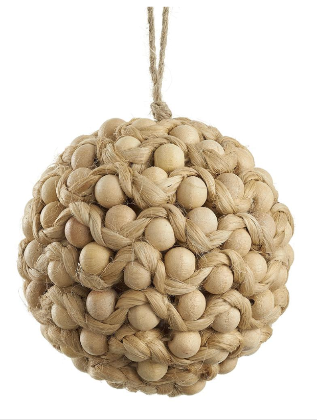 Wood Bead Jute Ball Ornament