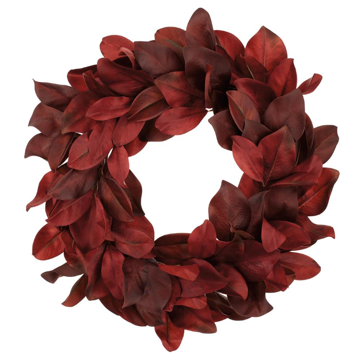 Burgundy Magnolia Leaf Wreath 27"