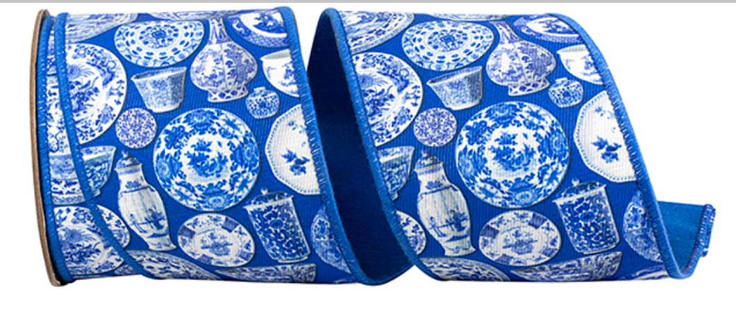 Chinoiserie Twill Dupioni Backed Wired Ribbon 4"x10yds