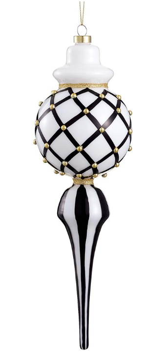 Black and White Lattice Finial Ornament