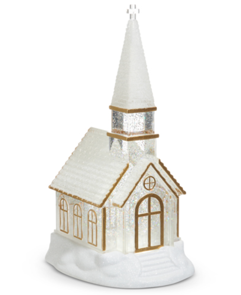 Winter Chapel Lighted Glitter Water 12.25"
