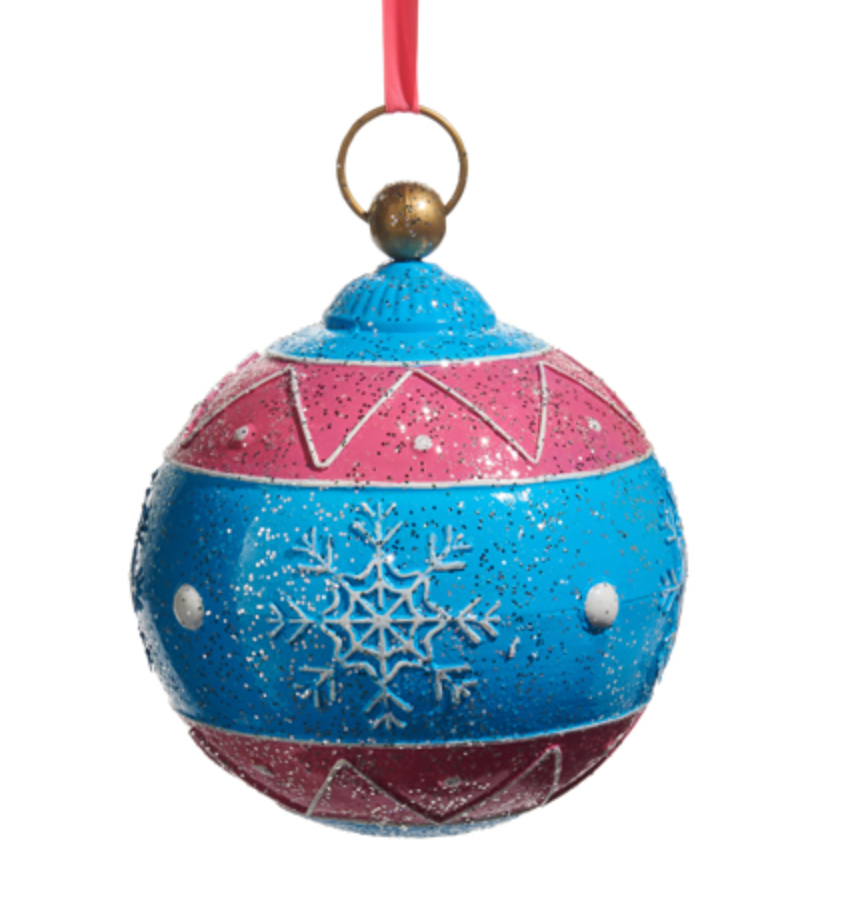 Blue and Pink Glittered Ornament
