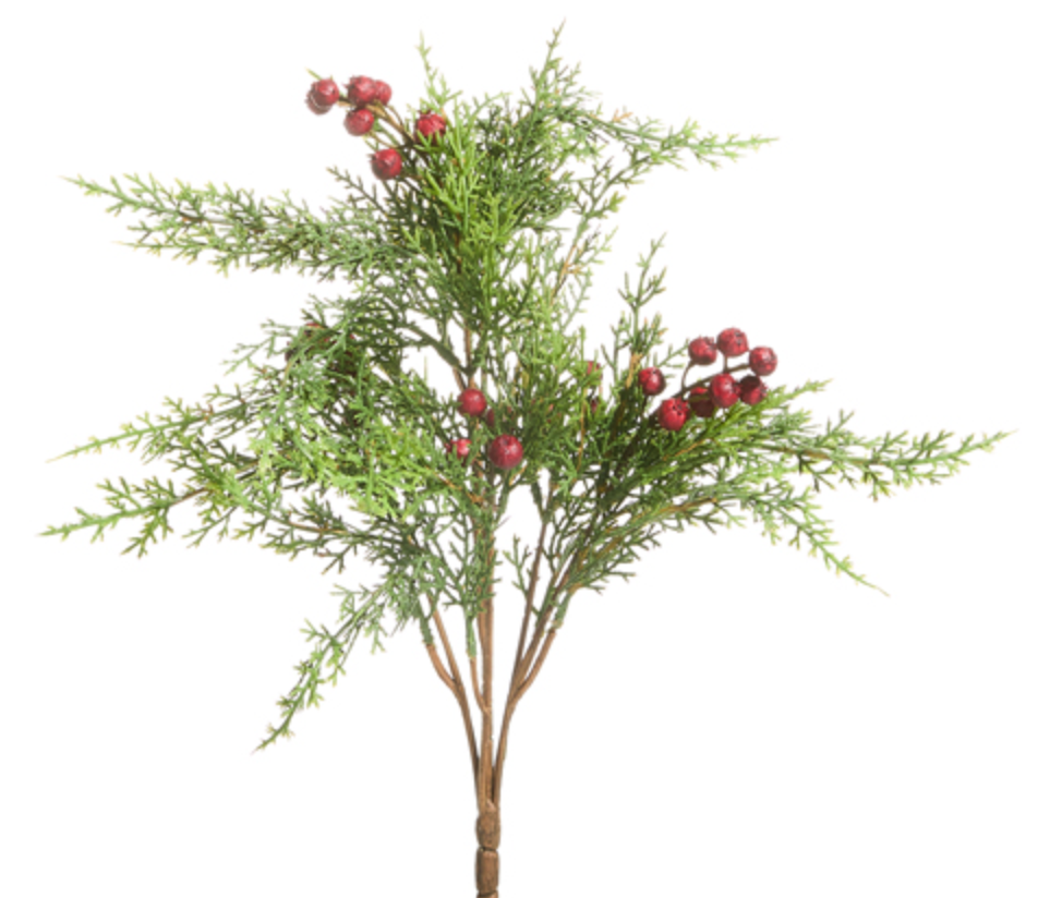 Cedar and Red Berry Spray 18"