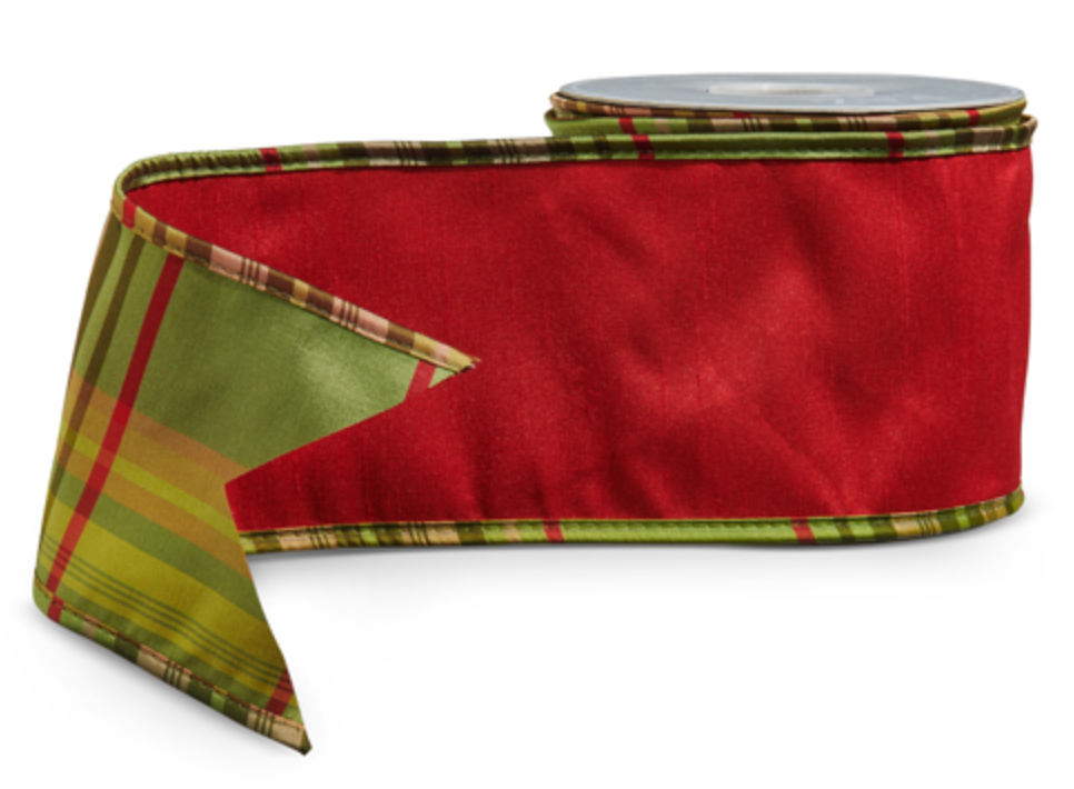 Red Velvet with Plaid Back Ribbon 4"W x 10yds
