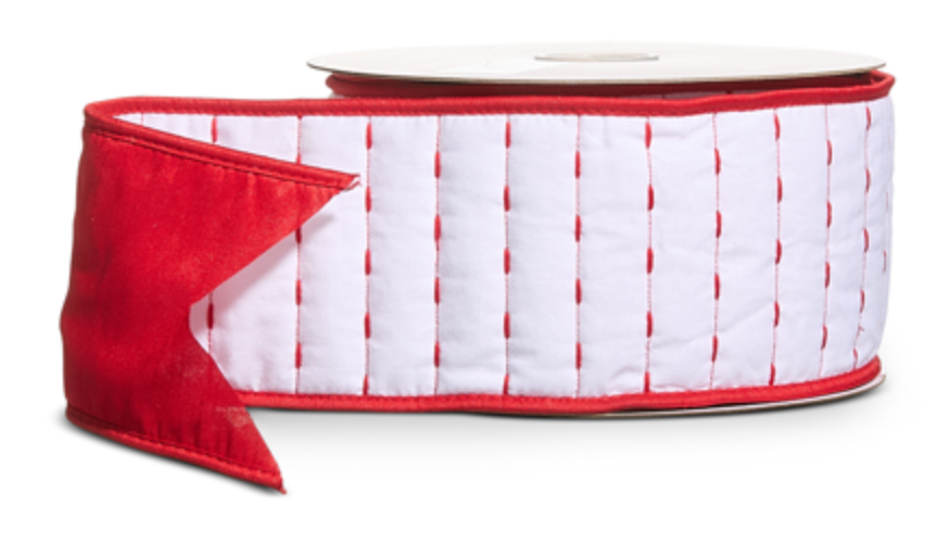 White Velvet Red Stitched Ribbon 4"W x 10yds