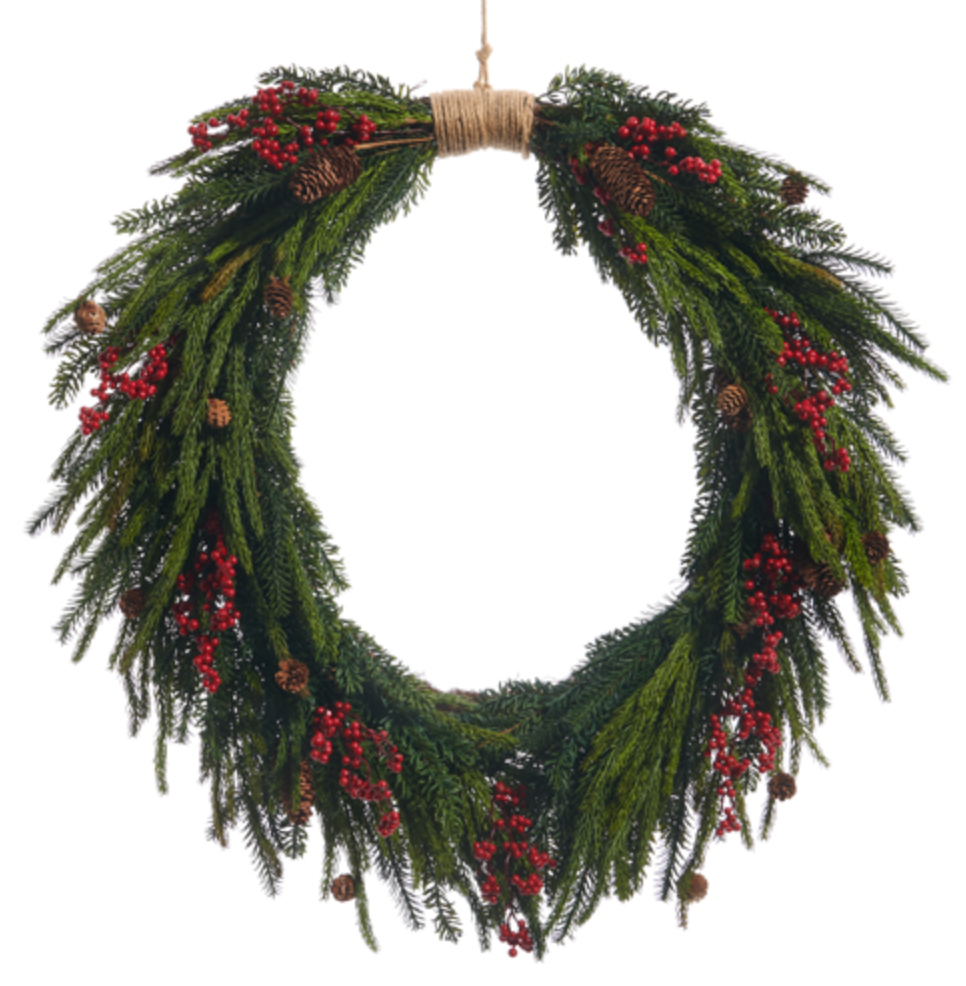Berry, Pinecone, and Pine Wreath 33"