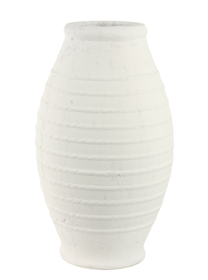 White Rope Ribbed Terracotta Vase