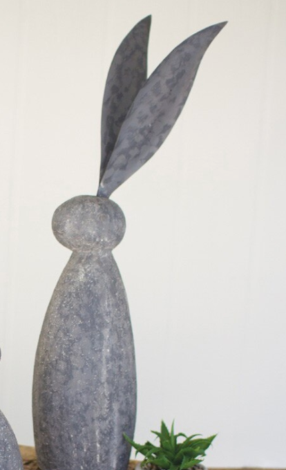 Stone Rabbit with Tall Metal Ears