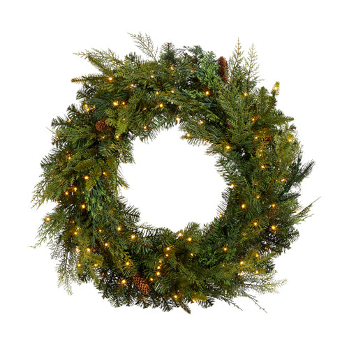 30" Pre-Lit Blue Ridge Mountain Pine Wreath