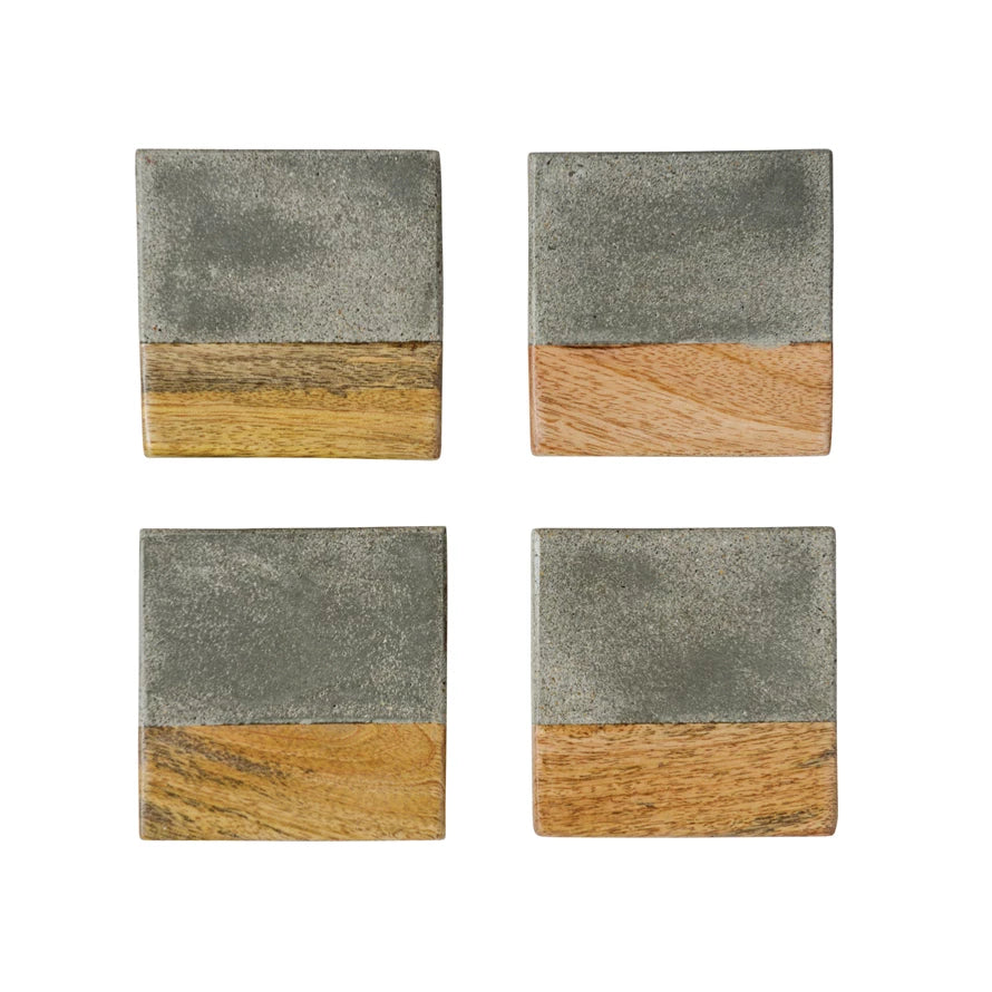 4" Cement and Wood Coasters Set of 4