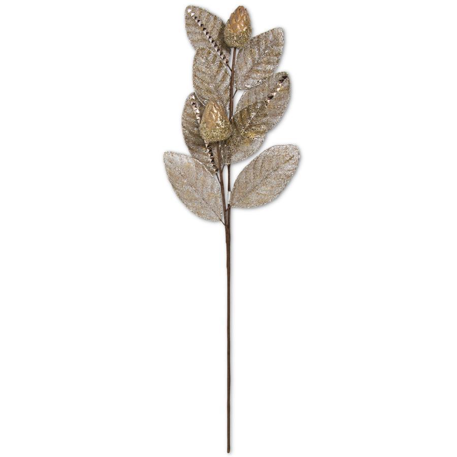 Antique Gold Mesh Magnolia Leaf with Pods 30"