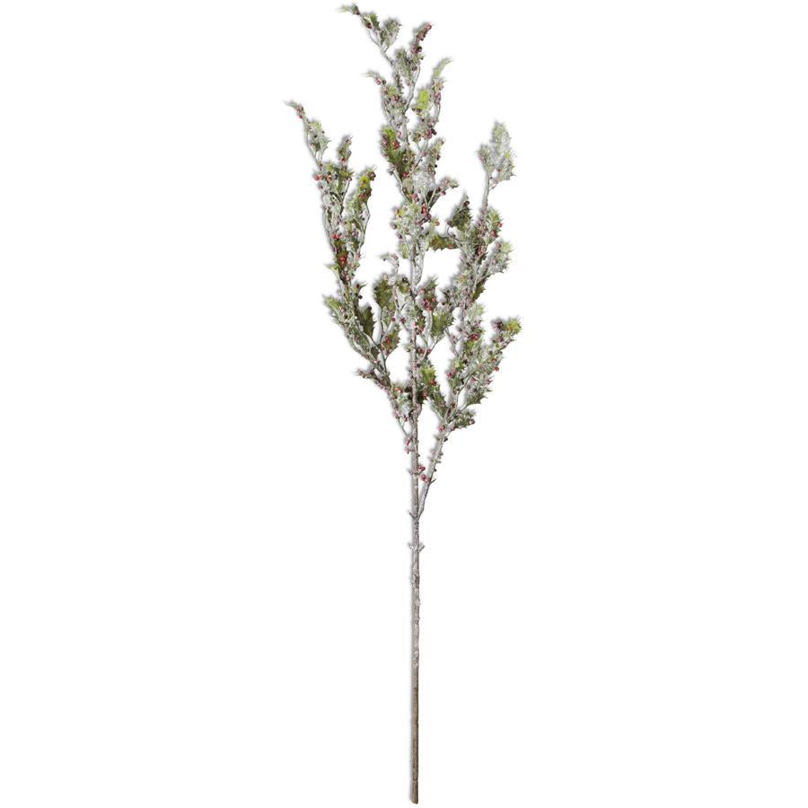 41" GLITTERED HOLLY STEM W/RED BERRIES