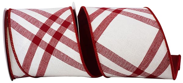 RIBBON PEPPERMINT CANVAS DELUXE RED BACKED WIRED EDGE 4"X5YDS