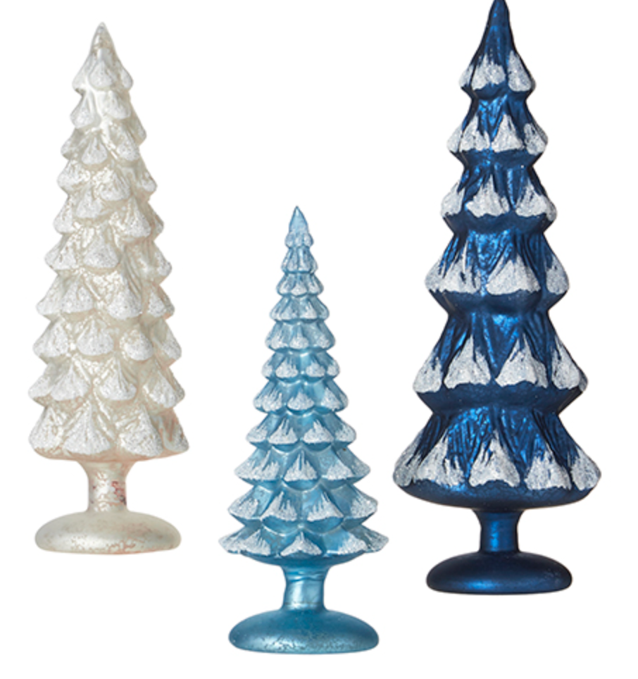 BLUE AND PEWTER GLASS TREES