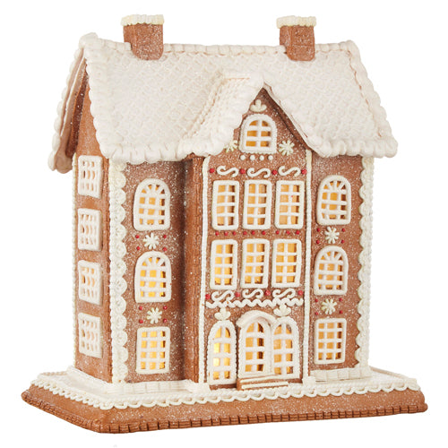 12.5” White Icing Lighted Gingerbread Manor