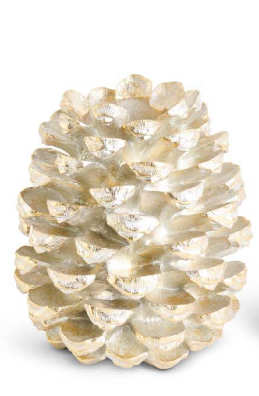 Antique Gold Resin Pinecone Pillar Candleholders KK 14”