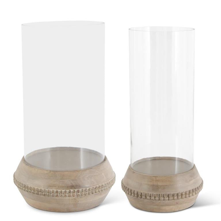Glass Hurricane On Wood Pedestal Large KK