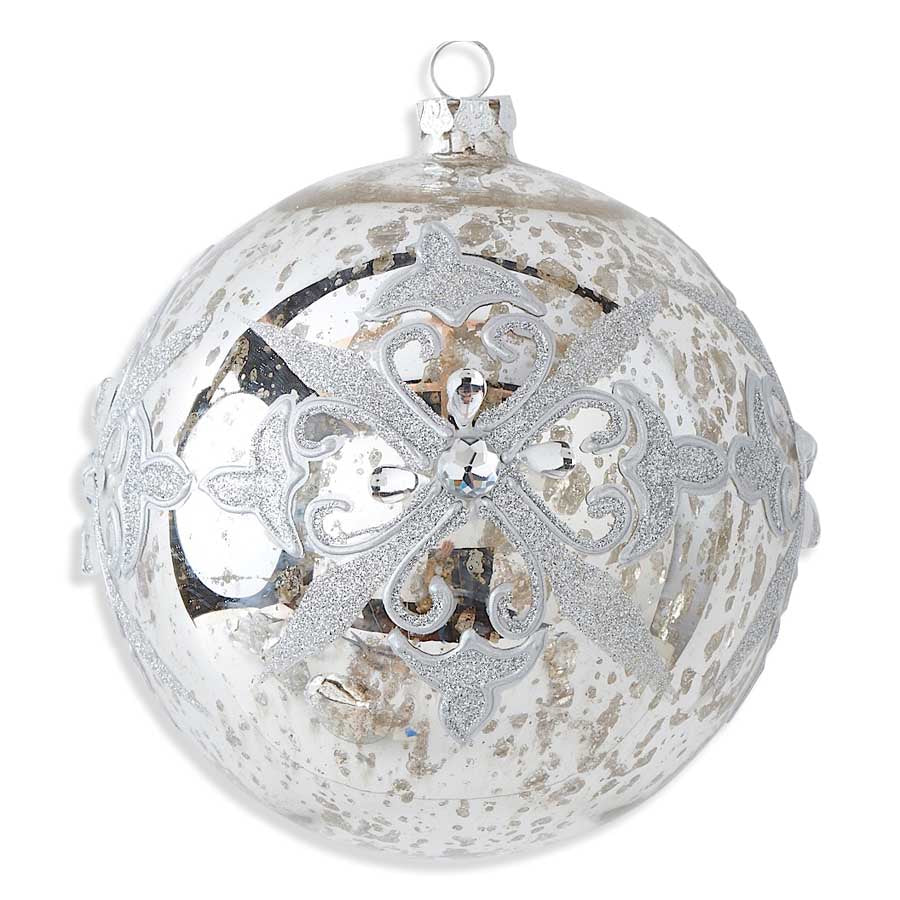 Silver Mercury Glass with Rhinestones Ornament