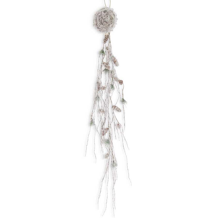 Stem 48" Snowy Glittered Twig Swag w/Nest & Pinecones