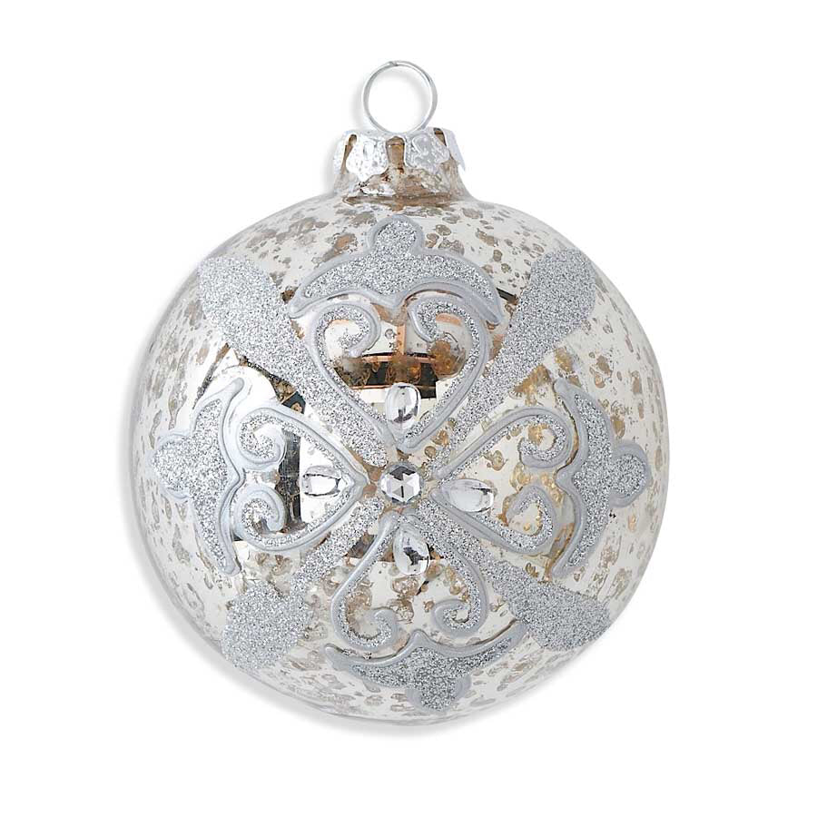 Silver Mercury Glass with Rhinestones Ornament