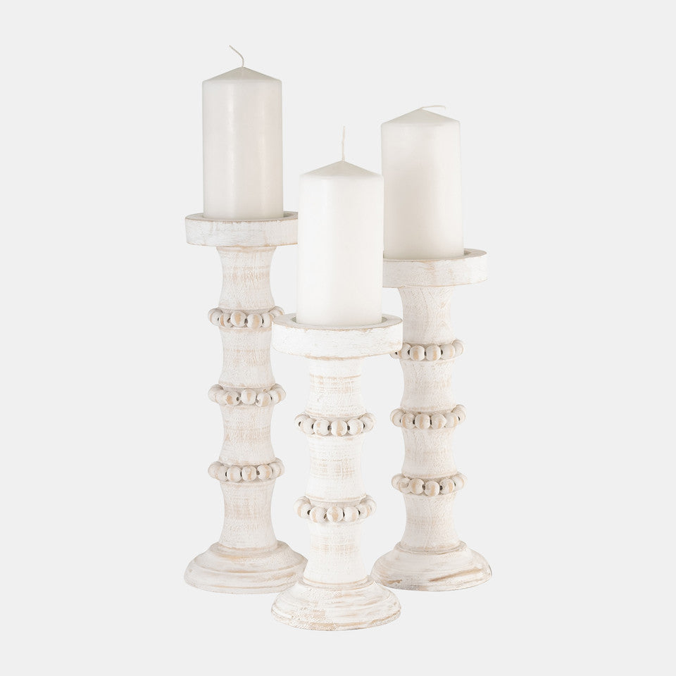 Candle Holder Antique Style Wood White 13"
