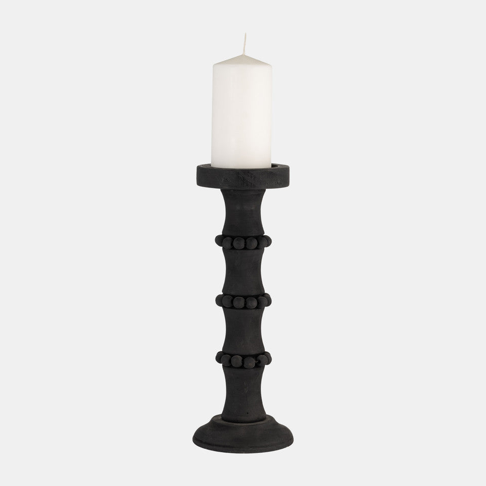Candle Holder Antique Style Wood Black LG 15"
