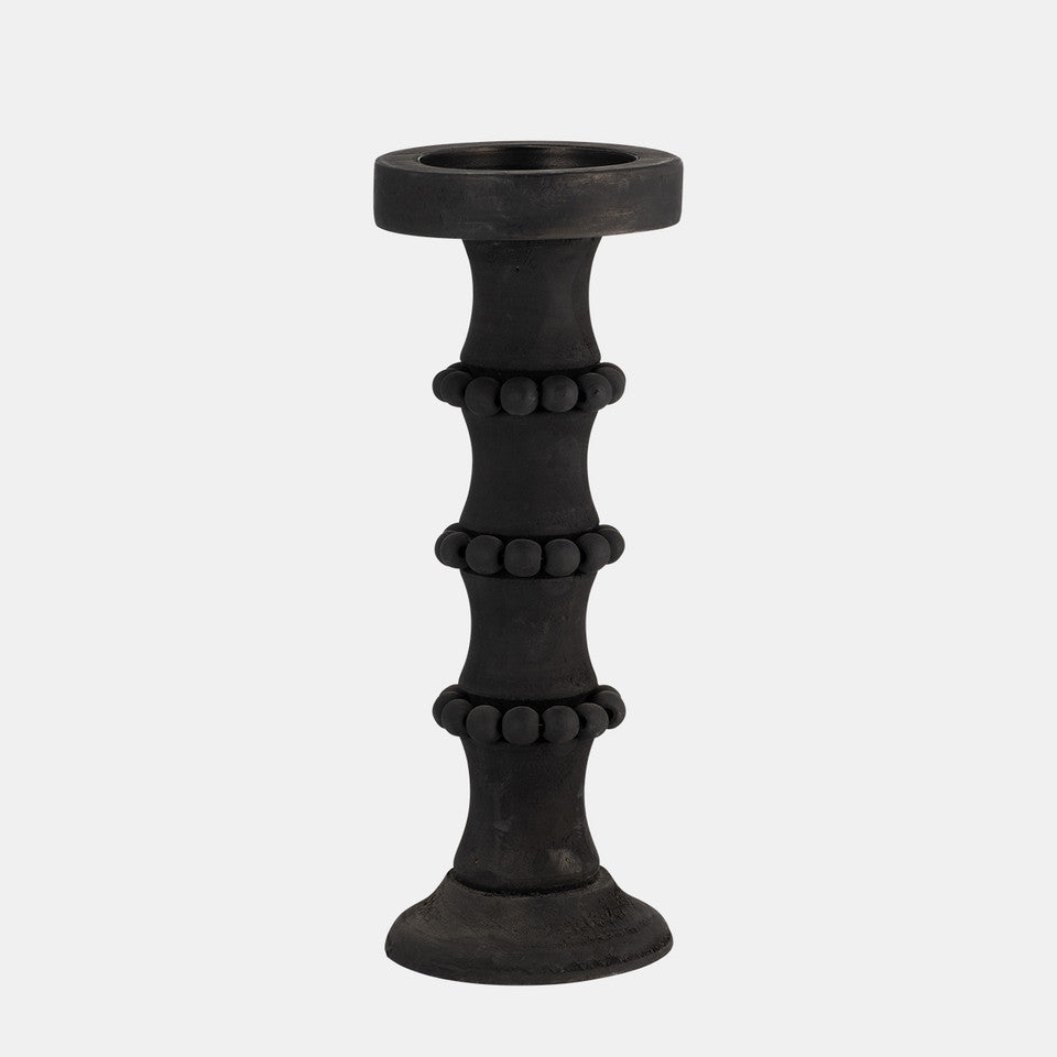 Candle Holder Antique Style Wood Black MD 13"