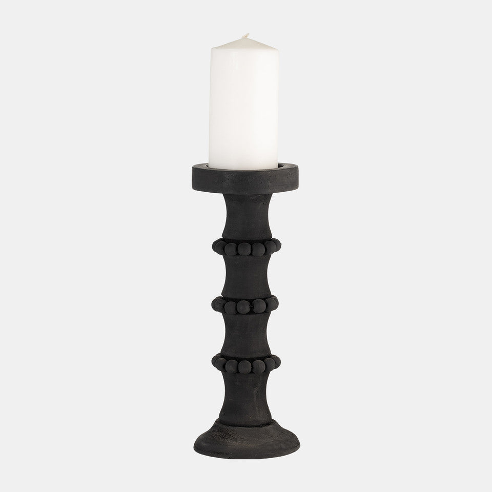 Candle Holder Antique Style Wood Black MD 13"