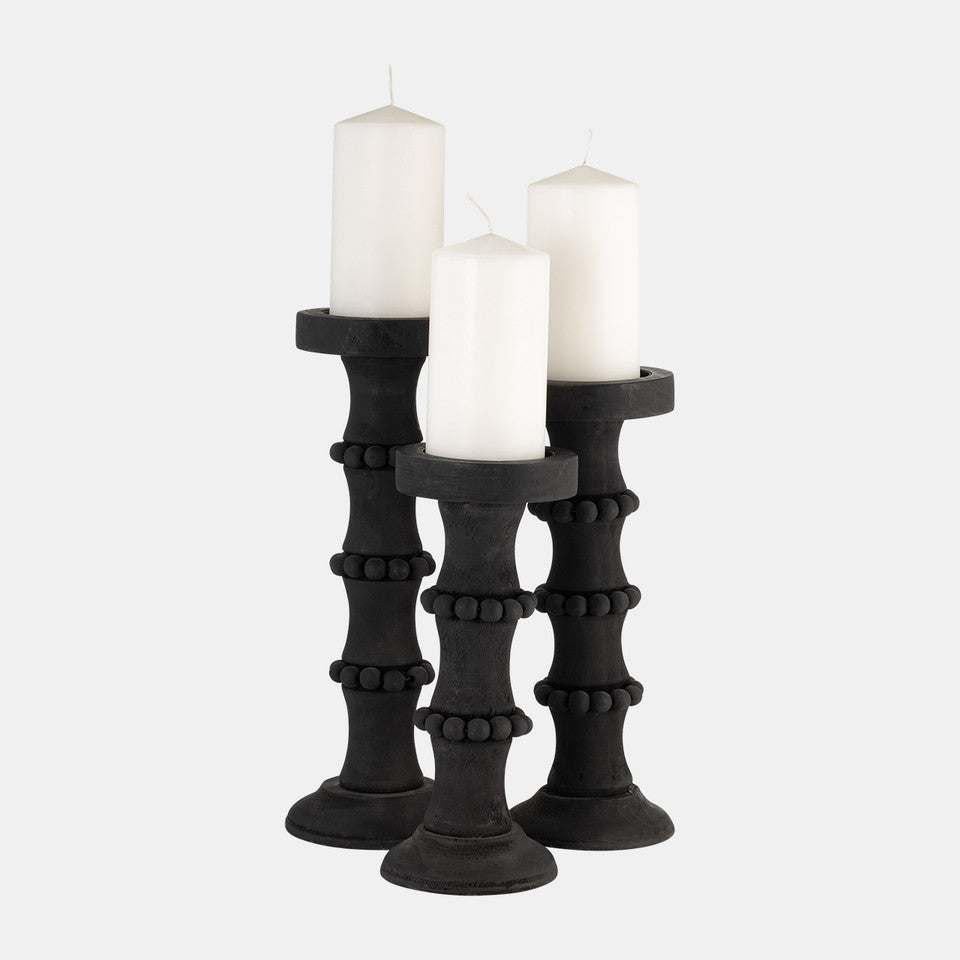 Candle Holder Antique Style Wood Black MD 13"