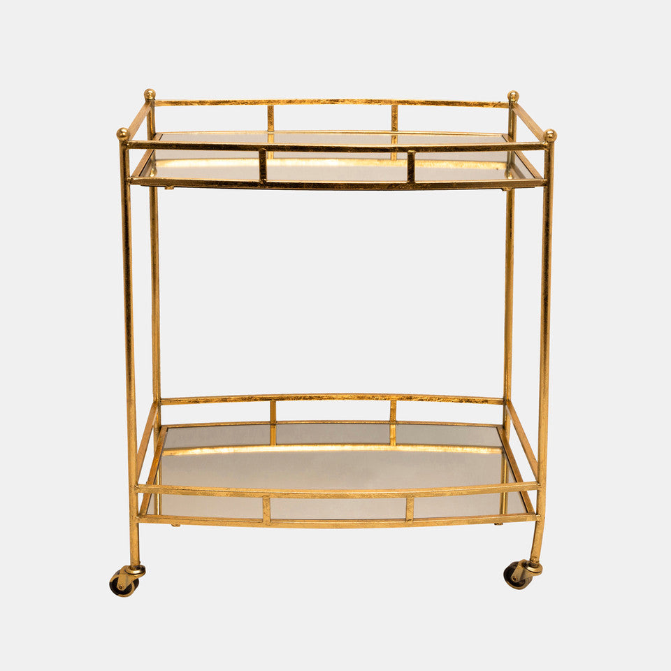 2 Tier Gold Metal Bar Cart W/ Mirrored Top