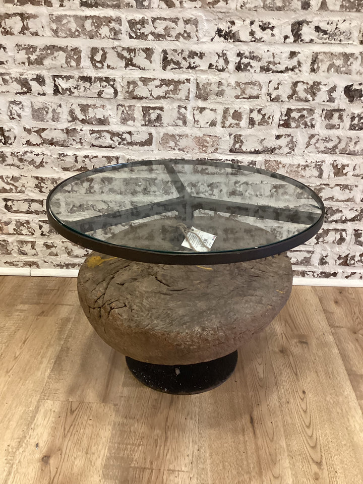 Side Table Wheel w/ Glass Top