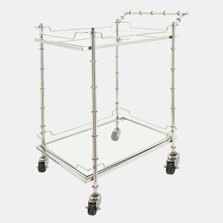 Two Tier 30"H Rolling Bar Cart, Silver