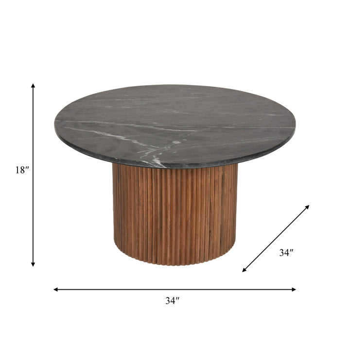 Wood/Marble Reeded Coffee Table