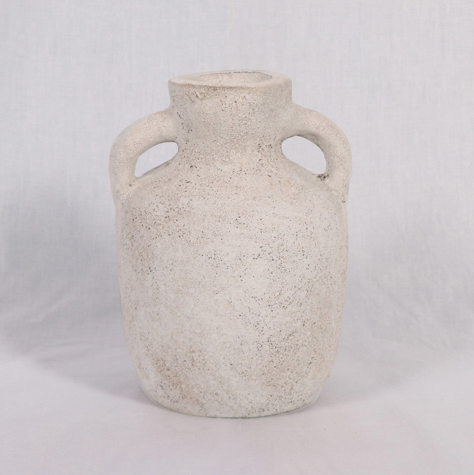 Terracotta Double Handle Vase 7" Ivory