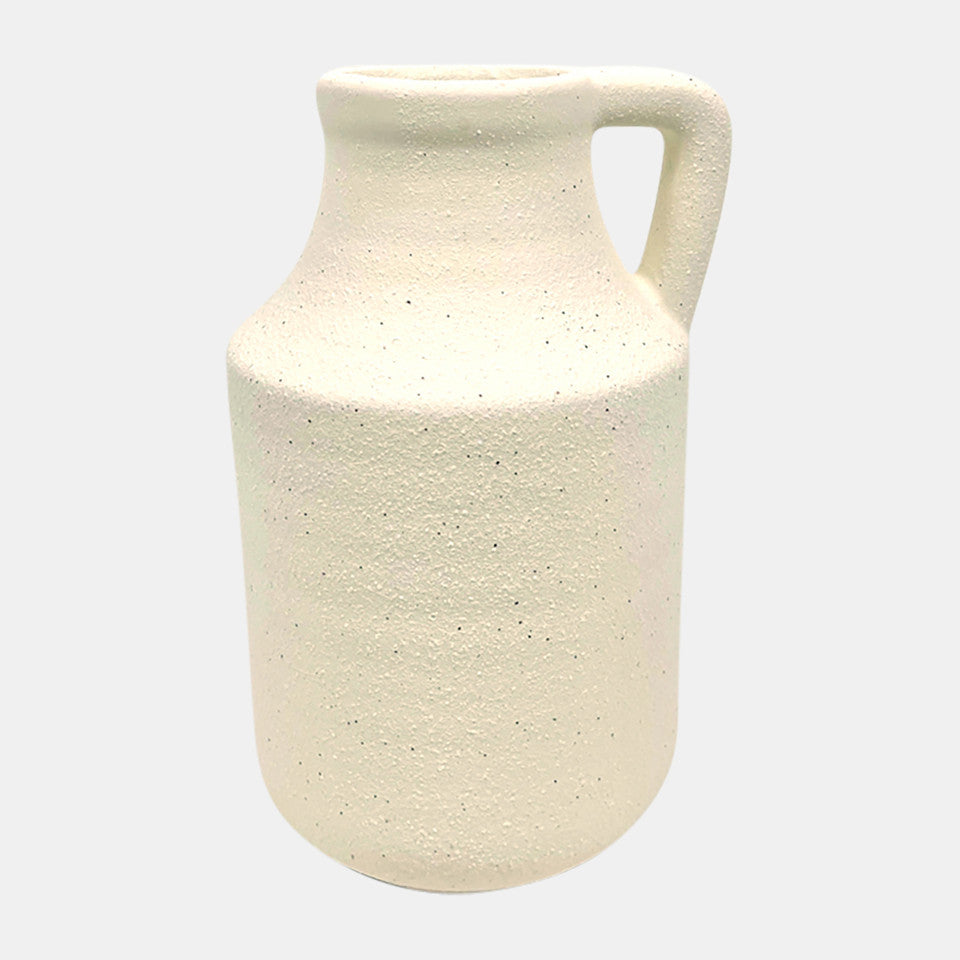 Bottle Vase w/ Handle Rough Texture Ivory 9"